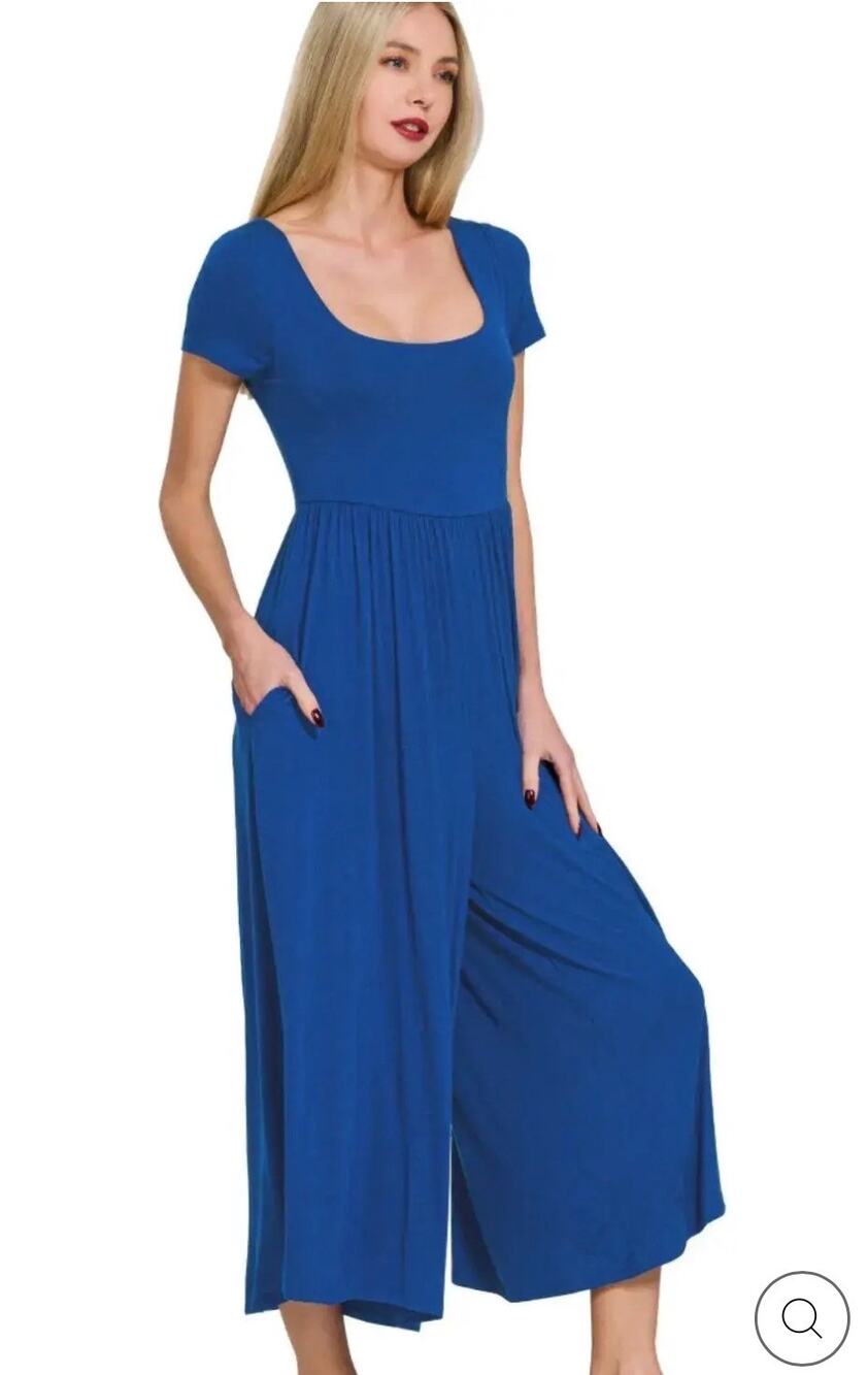 Zenana - Double Layered Short Sleeve Jumpsuit - Large